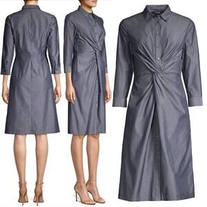 $498 LAFAYETTE 148 NEW YORK Blue & White Stripe Button Up Dress – Size 10